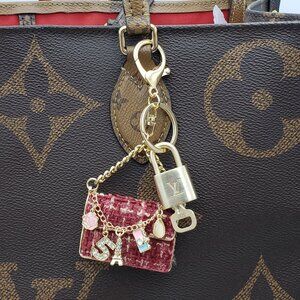 Authentic Louis Vuitton Lock & Key with Unbranded Tweed Bag Charm, Keychain